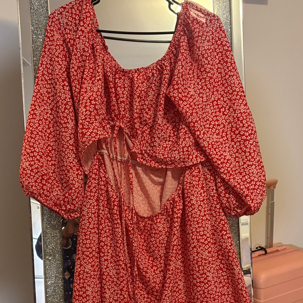 SHEIN Red and White Floral Dress